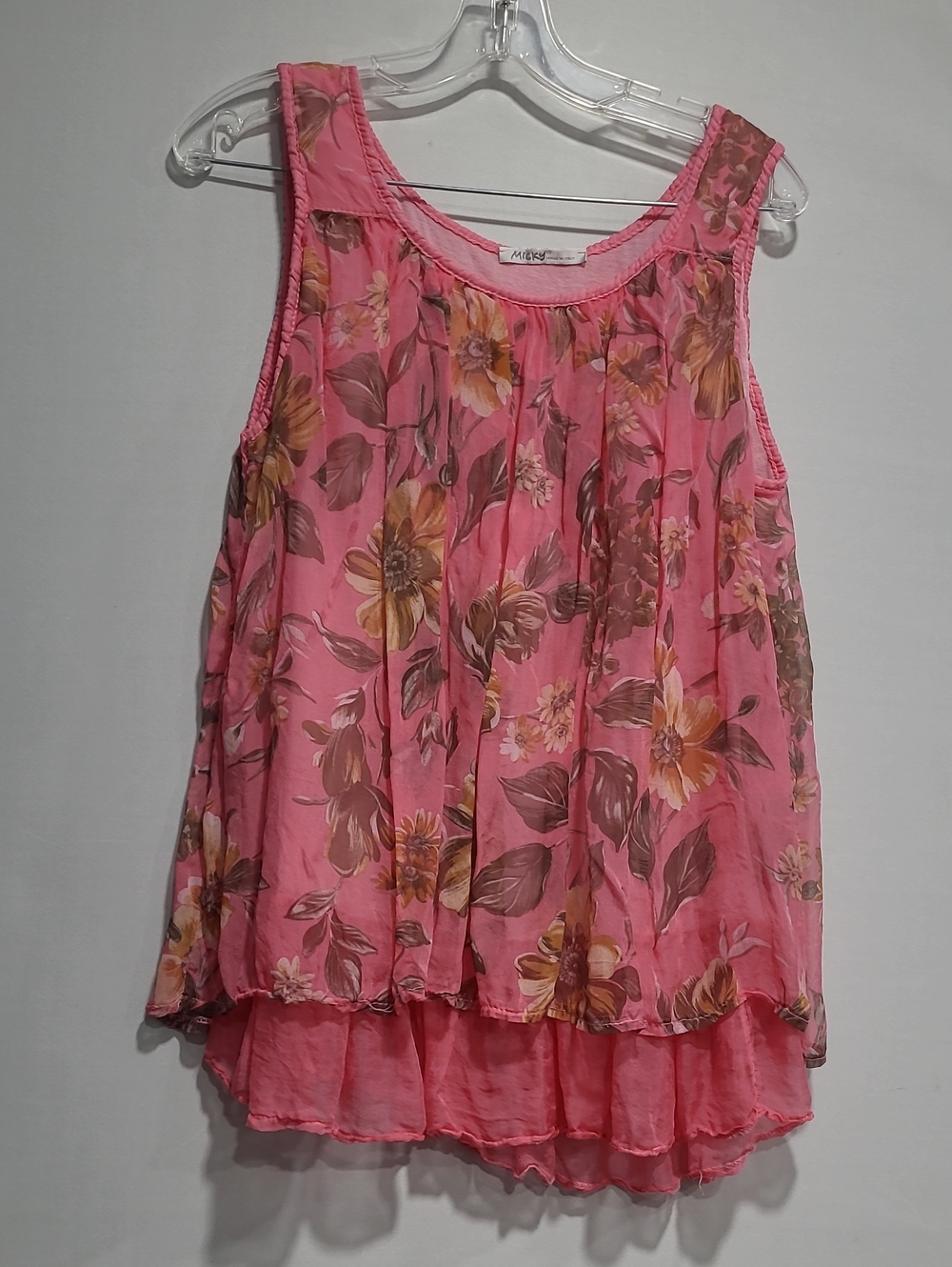 MICKY Floral Pink Sleeveless Layered Line A  Blouse Silk/Viscose Sz L